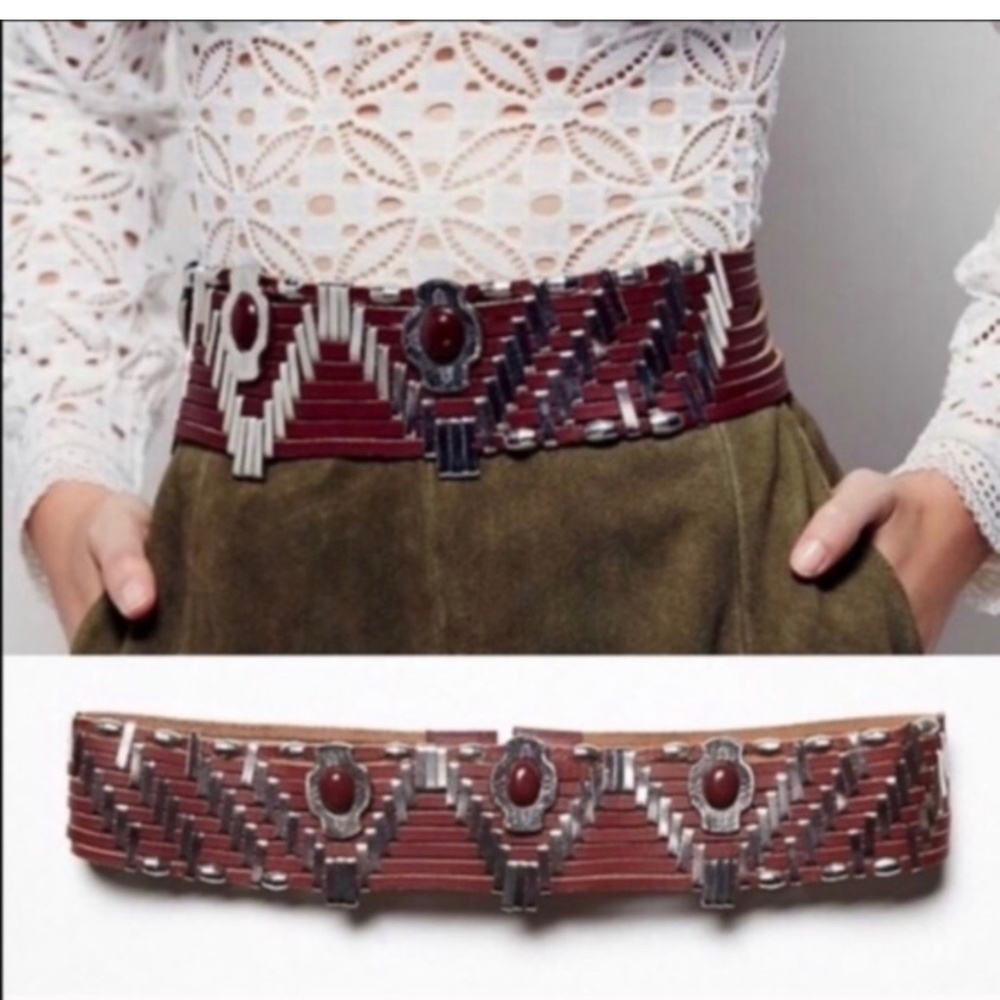 Free People Maria Southwest Leather Wide Waist Belt Size Small 32" EUC